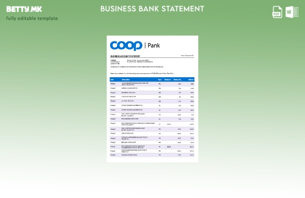 Модерен стил Компанијата Coop Pank го проверува изводот на сметката Шаблон Word 